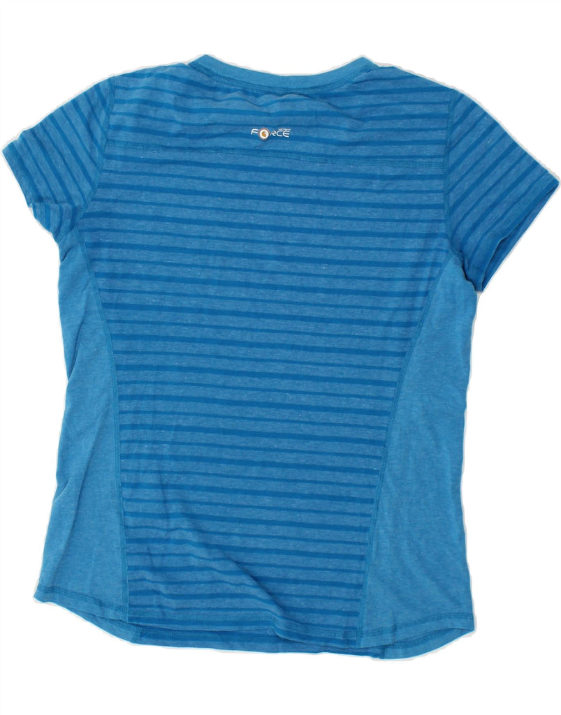 CARHARTT Womens T-Shirt Top UK 12 Medium Blue Striped Polyester | Vintage Carhartt | Thrift | Second-Hand Carhartt | Used Clothing | Messina Hembry 