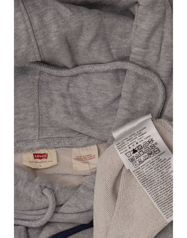 Levi's Womens Graphic Oversized Hoodie Jumper UK 14 Large Grey Flecked