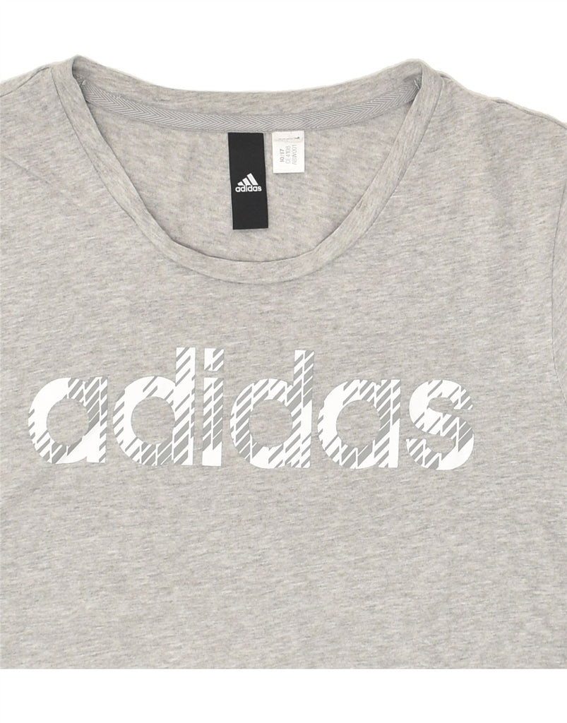 ADIDAS Womens Graphic T-Shirt Top UK 14 Medium Grey Cotton | Vintage Adidas | Thrift | Second-Hand Adidas | Used Clothing | Messina Hembry 