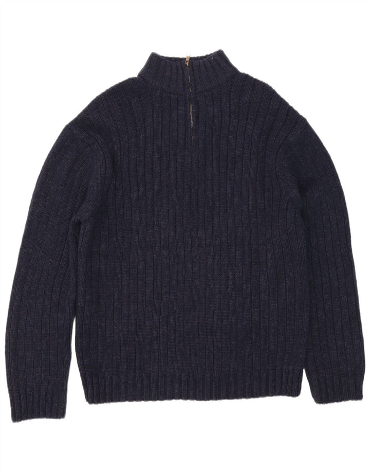 Marks & Spencer Mens Zip Neck Jumper Sweater 2XL Navy Blue Acrylic