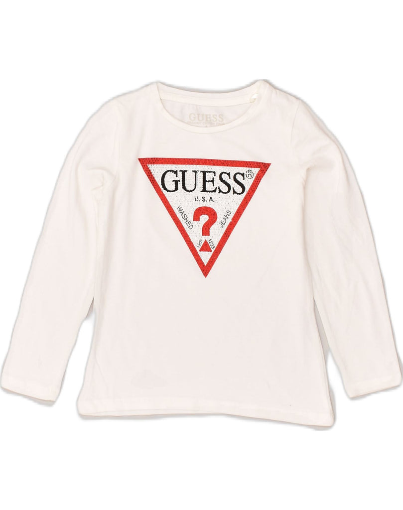 GUESS Girls Graphic Top Long Sleeve 3-4 Years White | Vintage Guess | Thrift | Second-Hand Guess | Used Clothing | Messina Hembry 