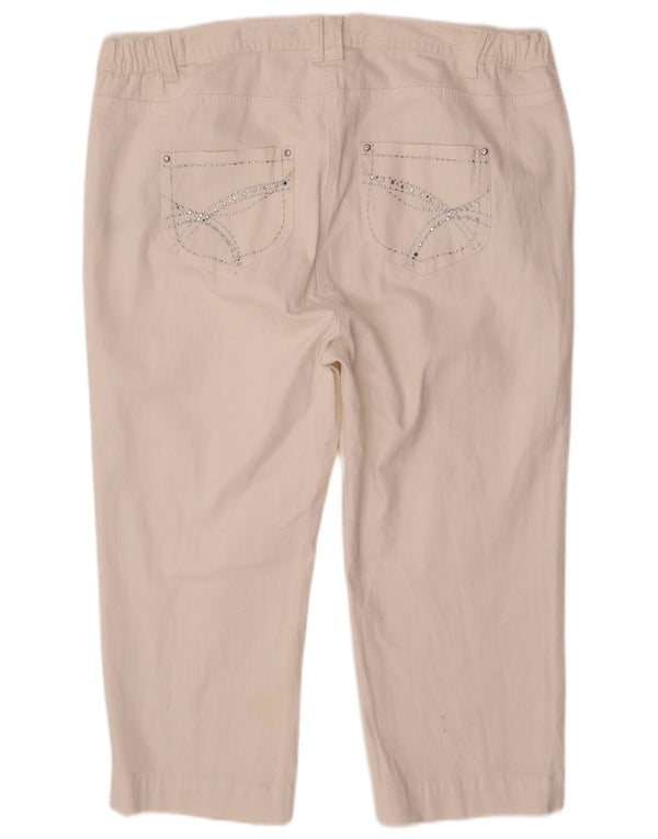 M&Co Womens High Waist Straight Capri Jeans UK 22 3XL W44 L22 White Cotton