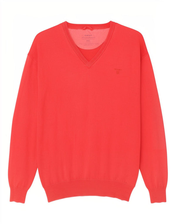 Gant Mens V-Neck Jumper Sweater 2XL Red Cotton