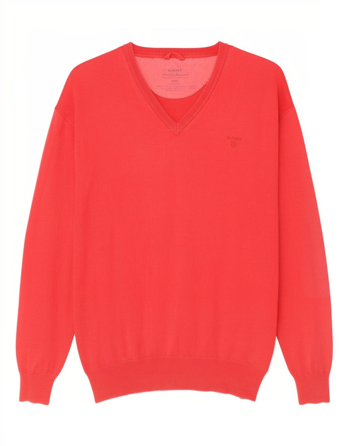 Gant Mens V-Neck Jumper Sweater 2XL Red Cotton