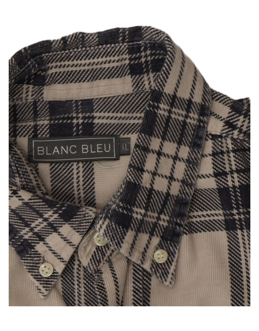 Blanc Bleu Mens Corduroy Shirt Large Off White Check Cotton