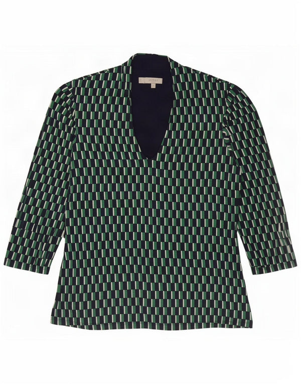 Hobbs Womens 3/4 Sleeve Blouse Top UK 12 Medium Green Geometric Viscose