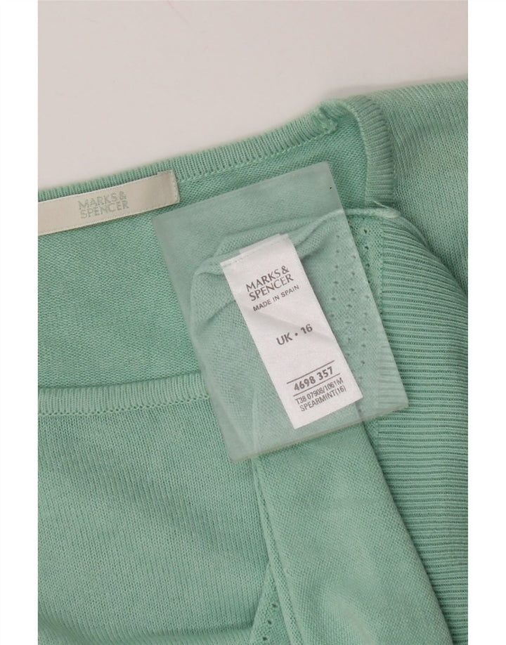 MARKS & SPENCER Womens Crop Crew Neck Jumper Sweater UK 16 Large Turquoise