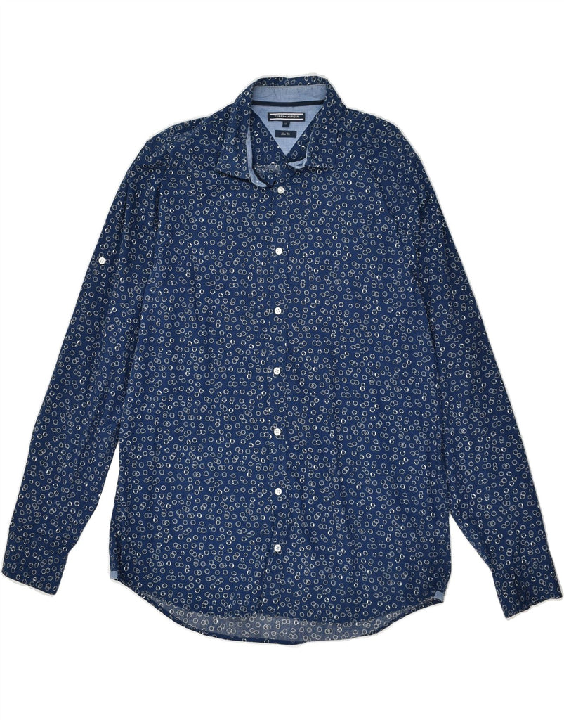 TOMMY HILFIGER Mens Slim Fit Shirt XL Navy Blue Spotted Cotton | Vintage Tommy Hilfiger | Thrift | Second-Hand Tommy Hilfiger | Used Clothing | Messina Hembry 