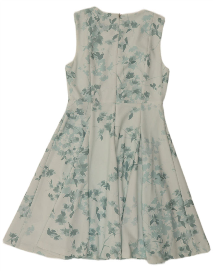 Dkny Womens Sleeveless A-Line Dress EU 40 Medium Green Floral Polyester