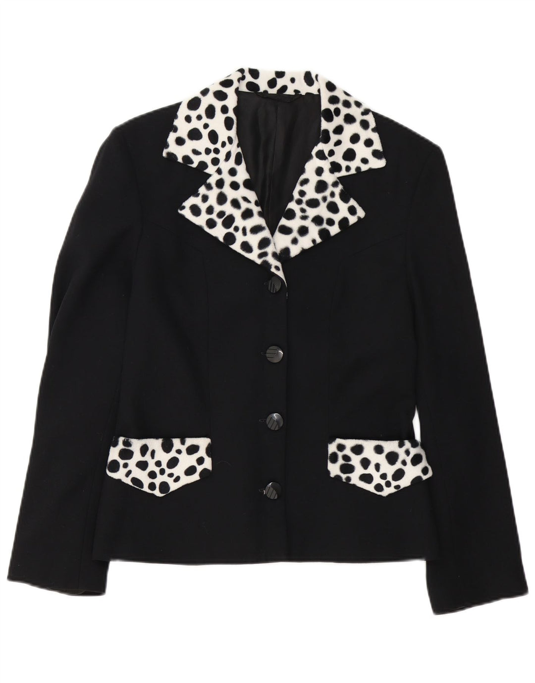 Vintage Womens 4 Button Blazer Jacket UK 14 Medium Black Animal Print