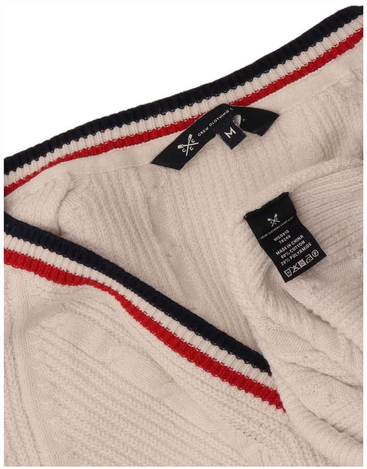 Crew Clothing Mens V-Neck Jumper Sweater Medium White Cotton