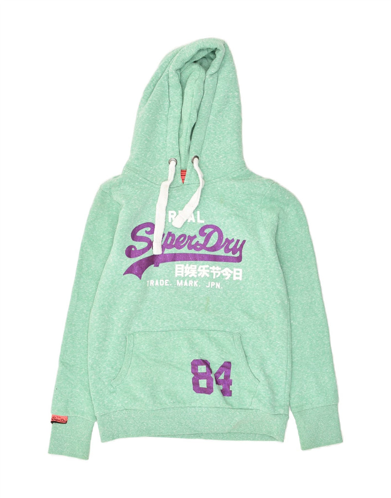 SUPERDRY Womens Real Graphic Hoodie Jumper UK 14 Medium Green Flecked | Vintage Superdry | Thrift | Second-Hand Superdry | Used Clothing | Messina Hembry 