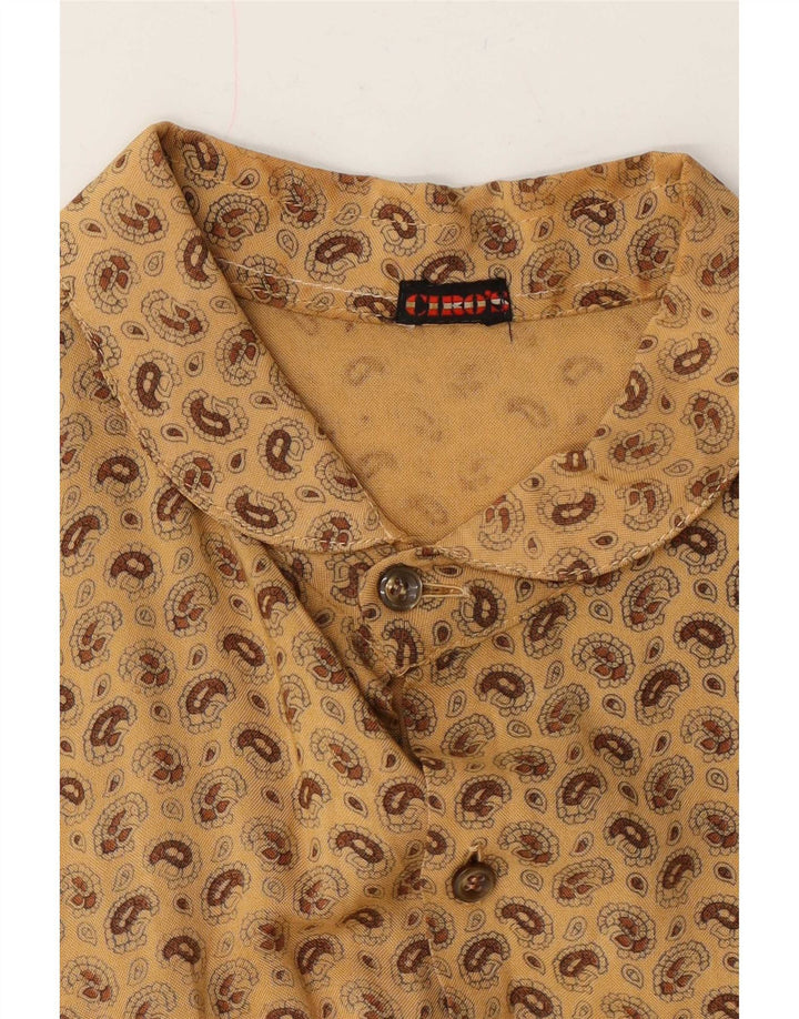 Vintage Mens Short Sleeve Shirt Medium Beige Paisley