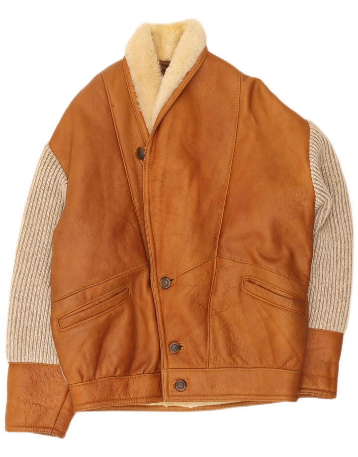 Vintage Mens Shearling Jacket IT 50 Large Brown Colourblock