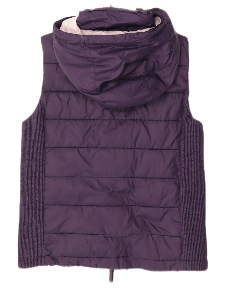 SUPERDRY Womens Hooded Padded Gilet UK 14 Large Navy Blue Polyester