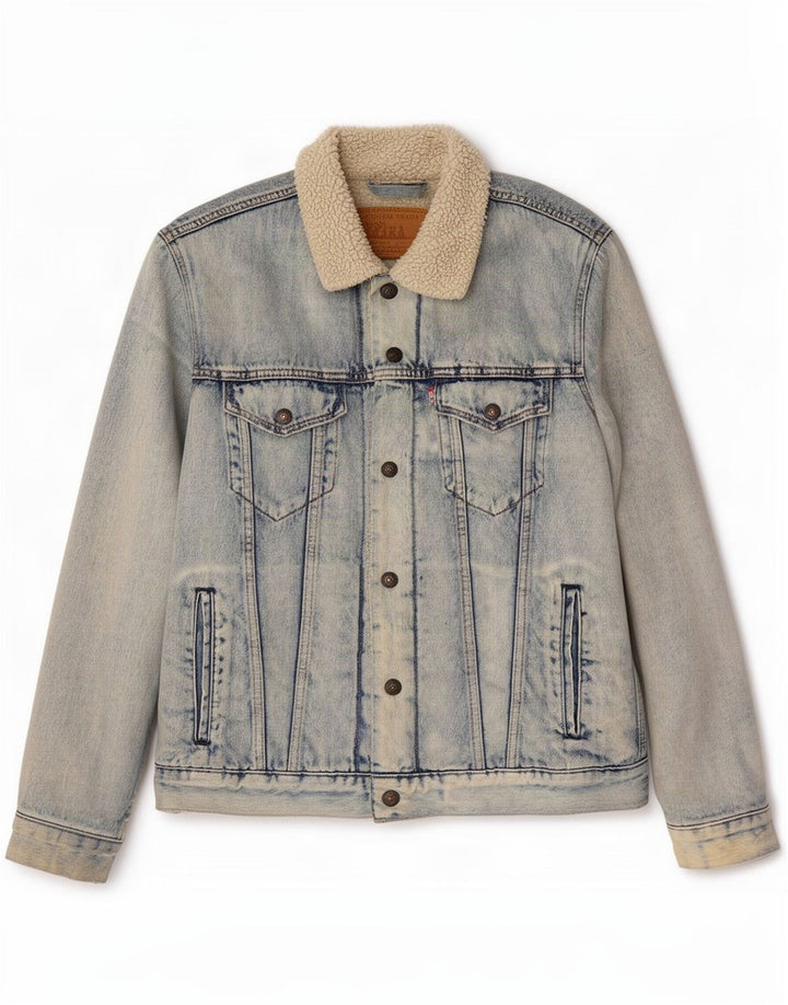 Levi's Mens Denim Sherpa Jacket UK 38 Medium Blue Cotton