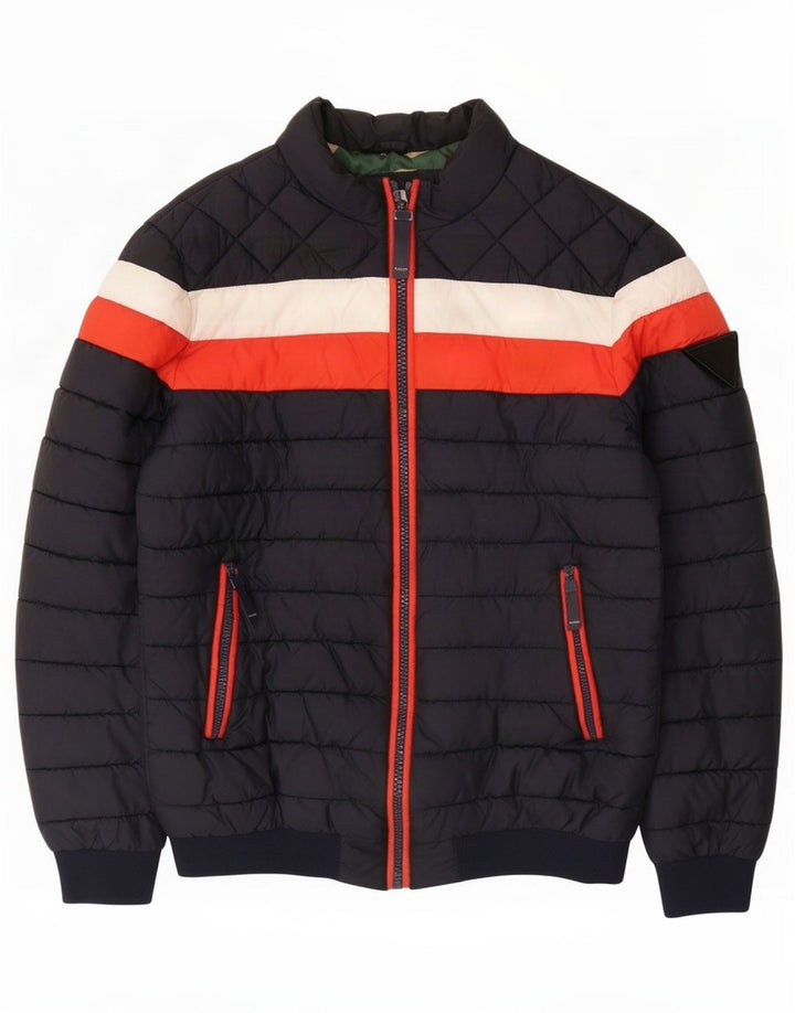 Guess Mens Padded Jacket UK 38 Medium Navy Blue Colourblock