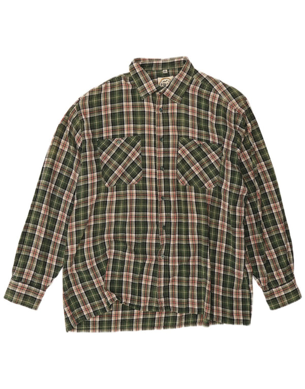 Follie Mens Flannel Shirt Size 45/46 2XL Green Check Cotton