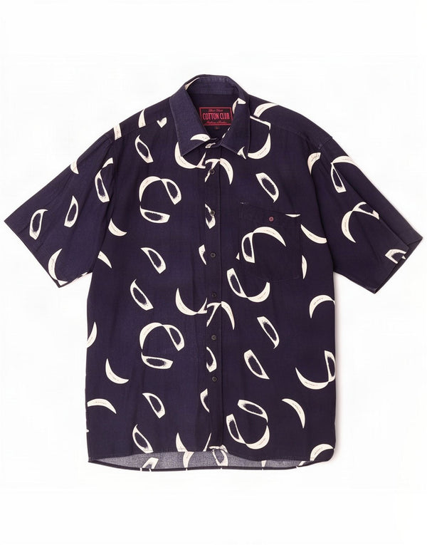 Cotton Club Mens Abstract Pattern Short Sleeve Shirt Large Navy Blue