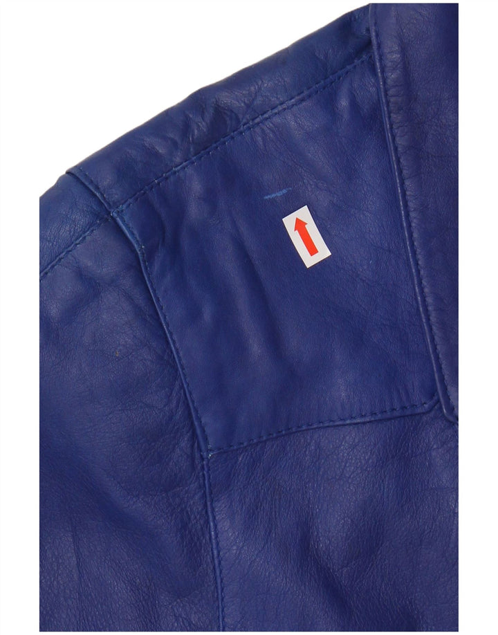 VINTAGE Womens Oversized Leather Jacket UK 10 Small Blue Leather