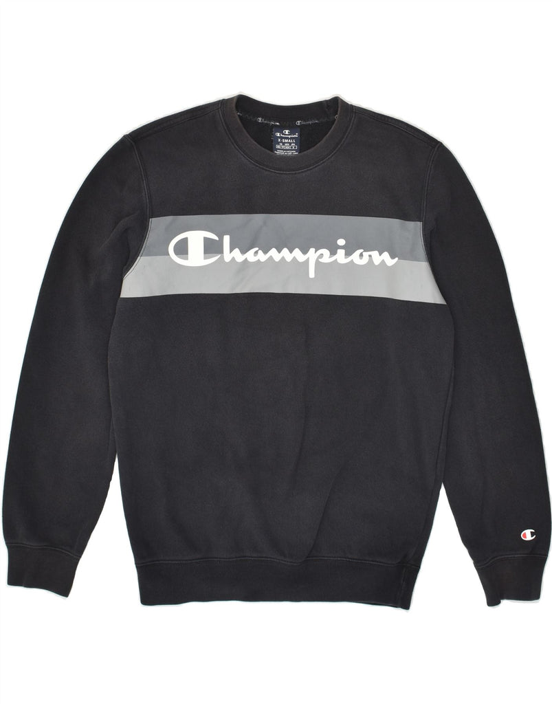 CHAMPION Mens Graphic Sweatshirt Jumper XS Black Cotton | Vintage Champion | Thrift | Second-Hand Champion | Used Clothing | Messina Hembry 