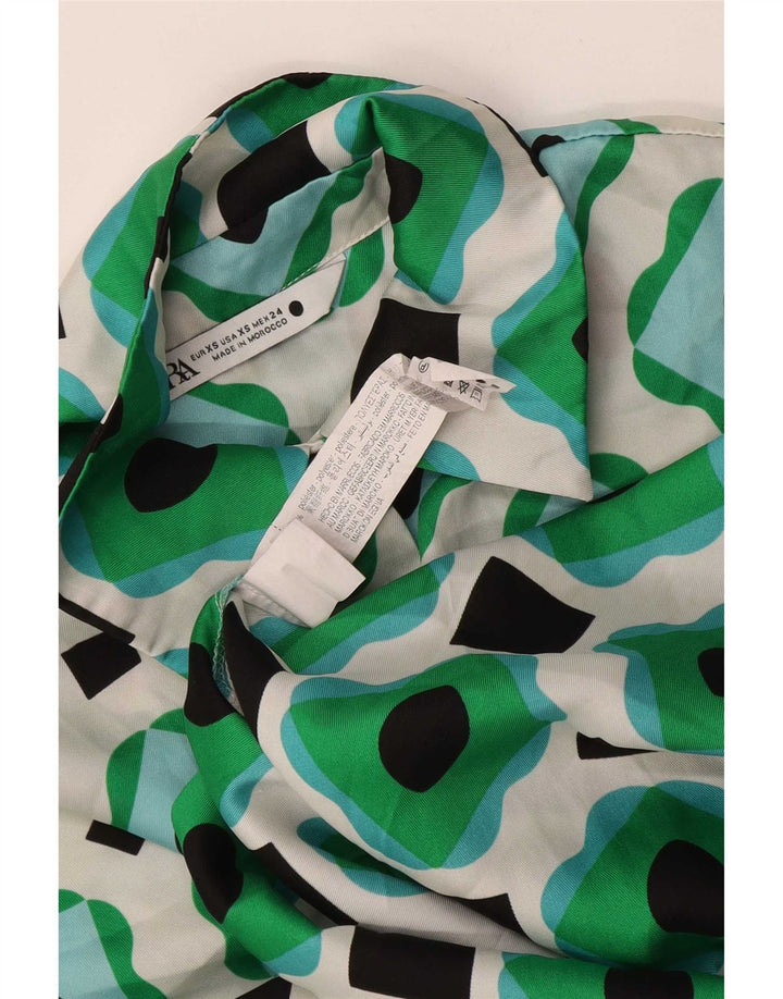 Zara Womens Oversized Shirt Blouse UK 6 XS Green Geometric Polyester