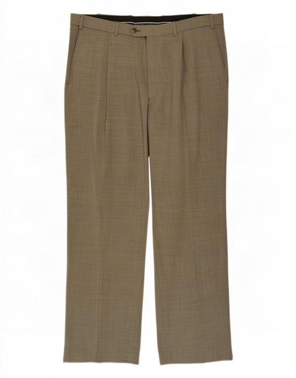 Marks & Spencer Mens Ultimate Pegged Suit Trousers W40 L29 Khaki Polyester
