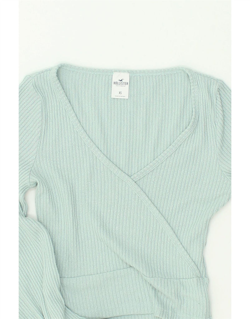 HOLLISTER Womens Crop V-Neck Jumper Sweater UK 6 XS Blue Viscose | Vintage Hollister | Thrift | Second-Hand Hollister | Used Clothing | Messina Hembry 