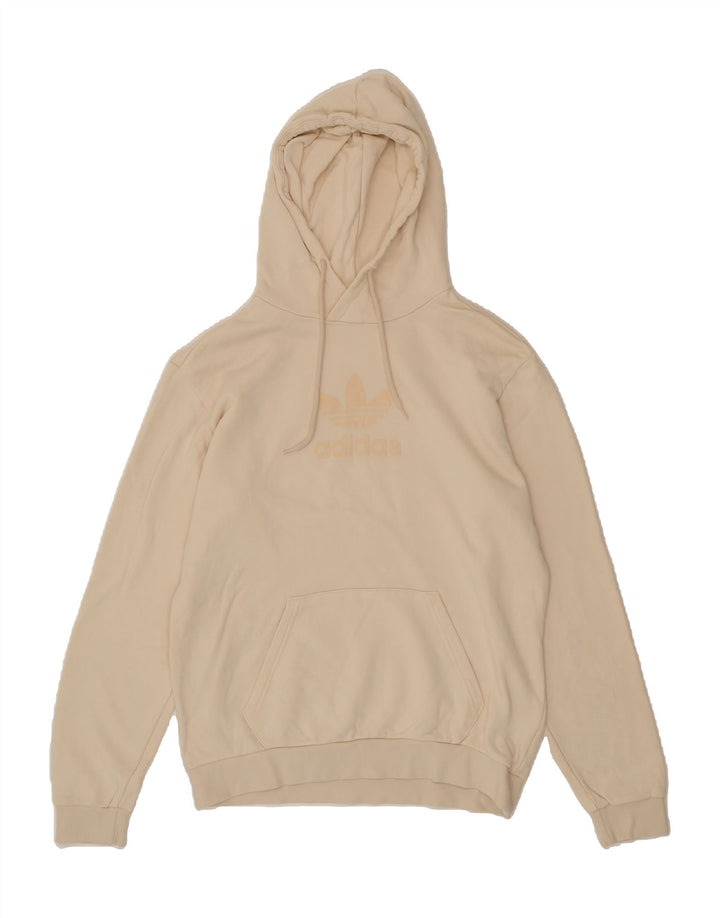 ADIDAS Mens Graphic Hoodie Jumper Medium Beige Cotton Vintage Adidas and Second-Hand Adidas from Messina Hembry 