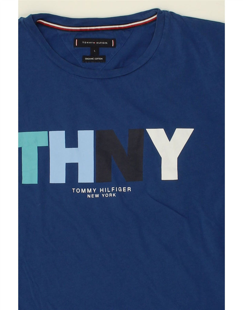 TOMMY HILFIGER Mens Graphic T-Shirt Top Large Blue Cotton | Vintage Tommy Hilfiger | Thrift | Second-Hand Tommy Hilfiger | Used Clothing | Messina Hembry 