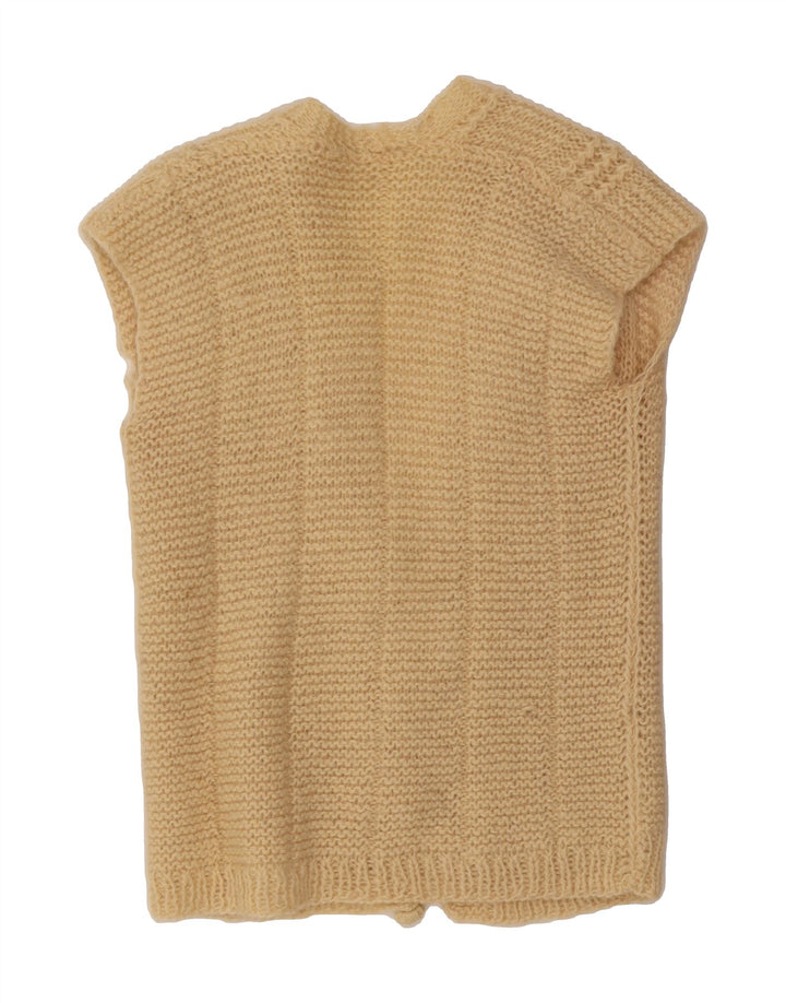 VINTAGE Womens Sleeveless Cardigan Sweater UK 14 Medium Beige Vintage Vintage and Second-Hand Vintage from Messina Hembry 