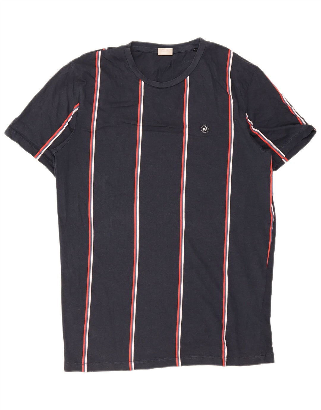 Jack & Jones Mens T-Shirt Top Medium Navy Blue Striped Cotton