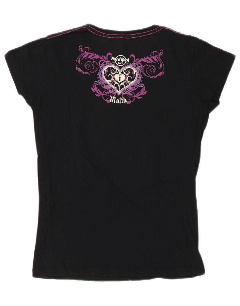 HARD ROCK COUTURE Womens Malta Graphic T-Shirt Top UK 10 Small Black Vintage Hard Rock Couture and Second-Hand Hard Rock Couture from Messina Hembry 