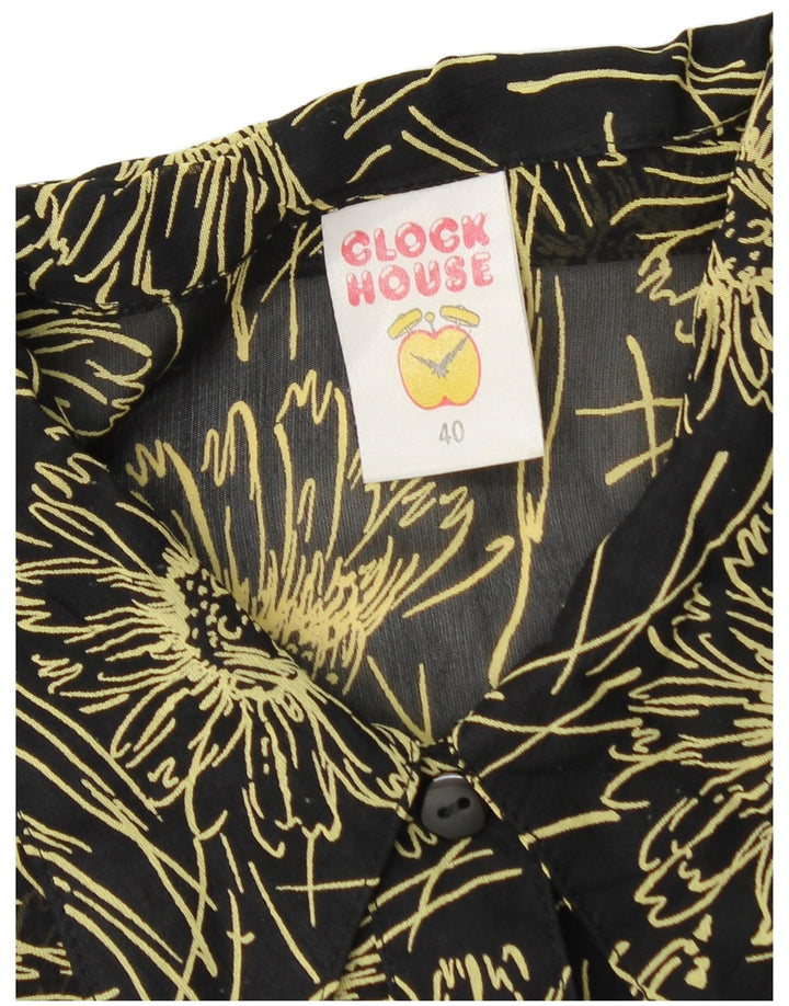 CLOCK HOUSE Womens Short Sleeve Shirt Blouse IT 40 Small Black Floral