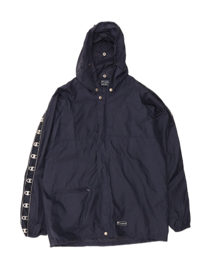 Champion Mens Graphic Hooded Rain Jacket UK 38 Medium Navy Blue Polyamide