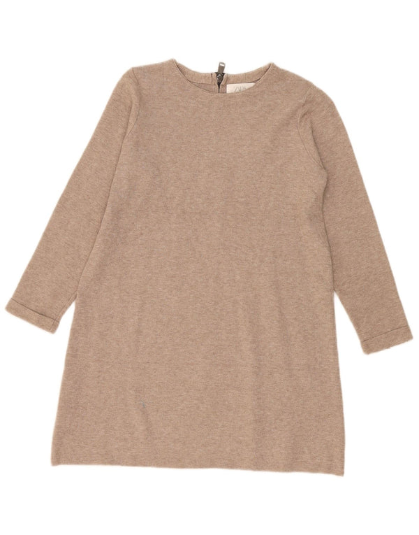 Zara Girls Long Sleeve Jumper Dress 9-10 Years Beige