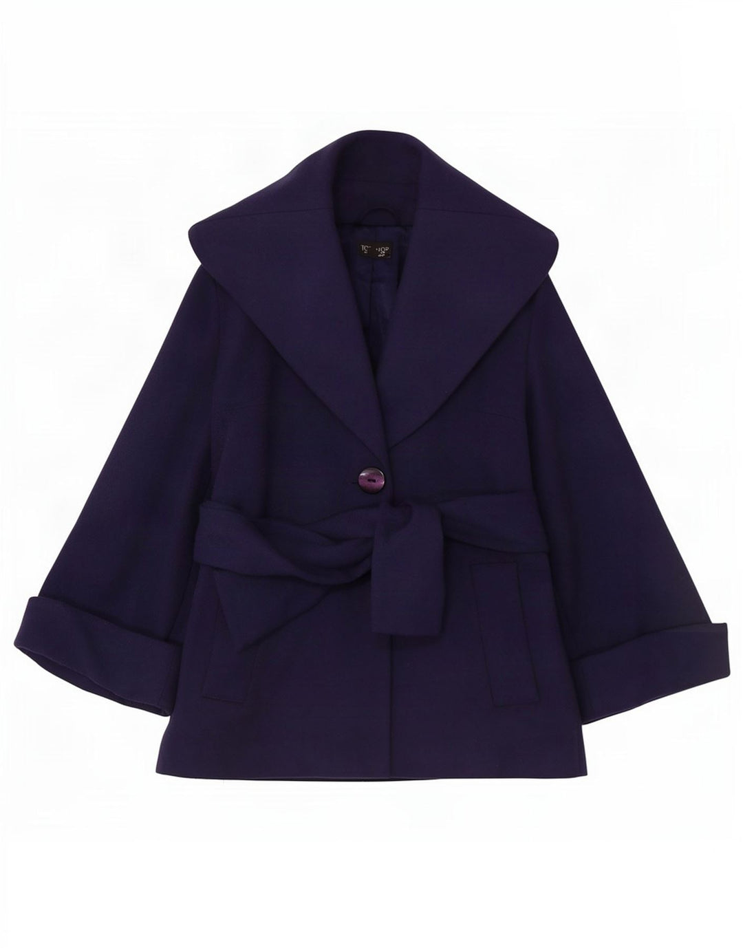 Topshop Womens Short Oversized Overcoat UK 8 Small Navy Blue Wool