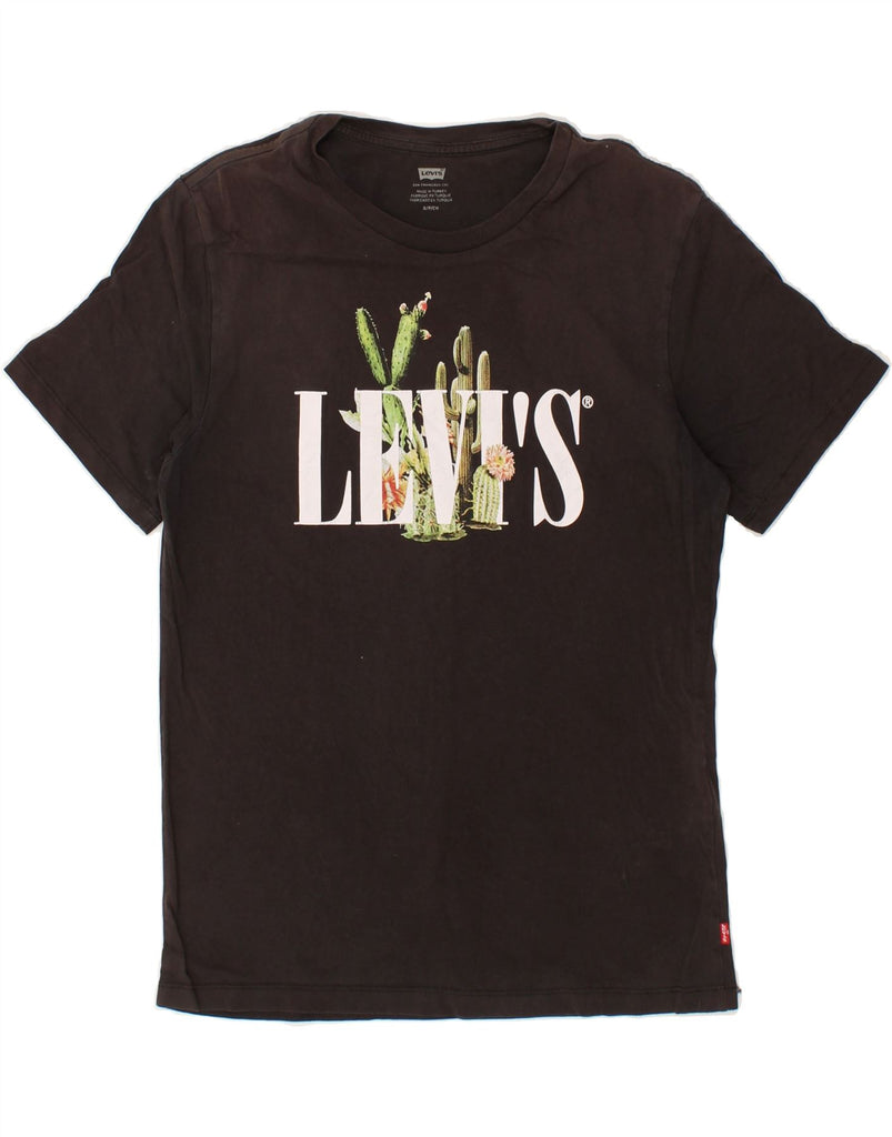 LEVI'S Womens Graphic T-Shirt Top UK 10 Small Brown Vintage Levi's and Second-Hand Levi's from Messina Hembry 