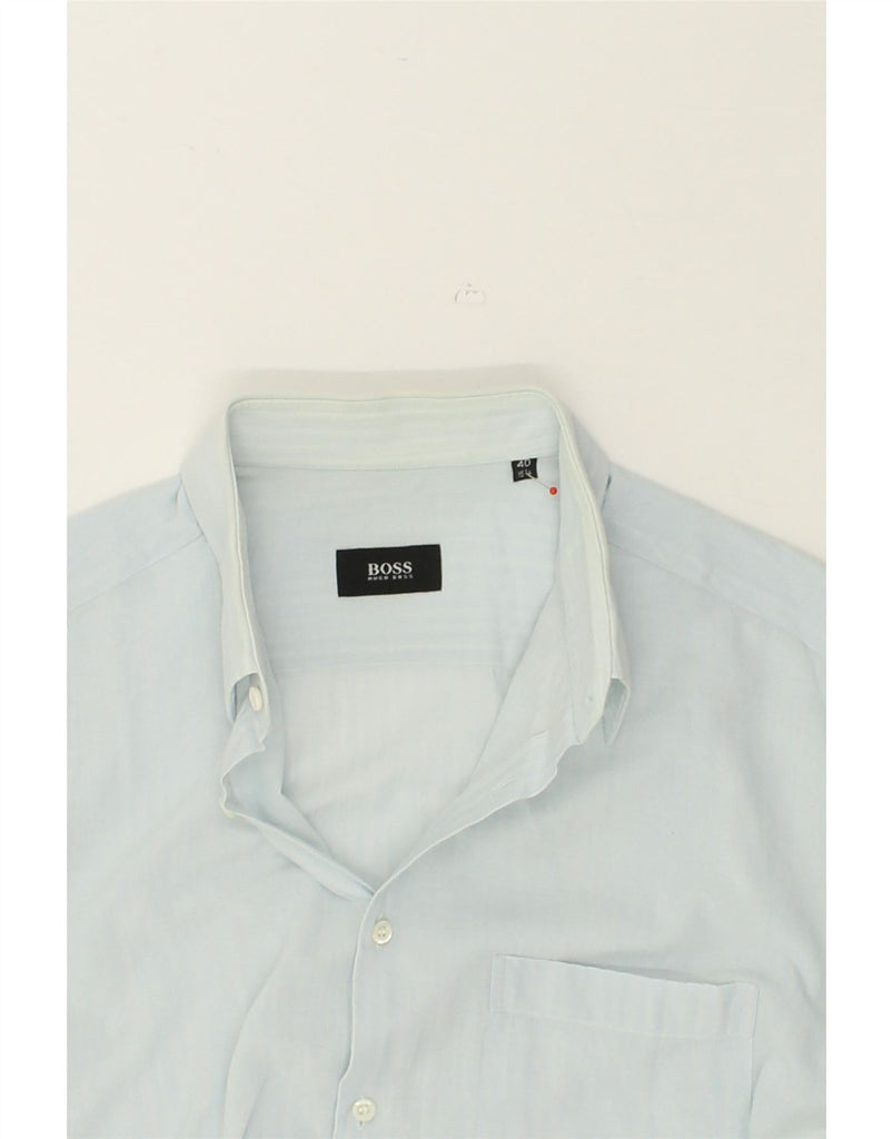 HUGO BOSS Mens Shirt Size 15 1/2 40 Medium Blue Cotton | Vintage Hugo Boss | Thrift | Second-Hand Hugo Boss | Used Clothing | Messina Hembry 