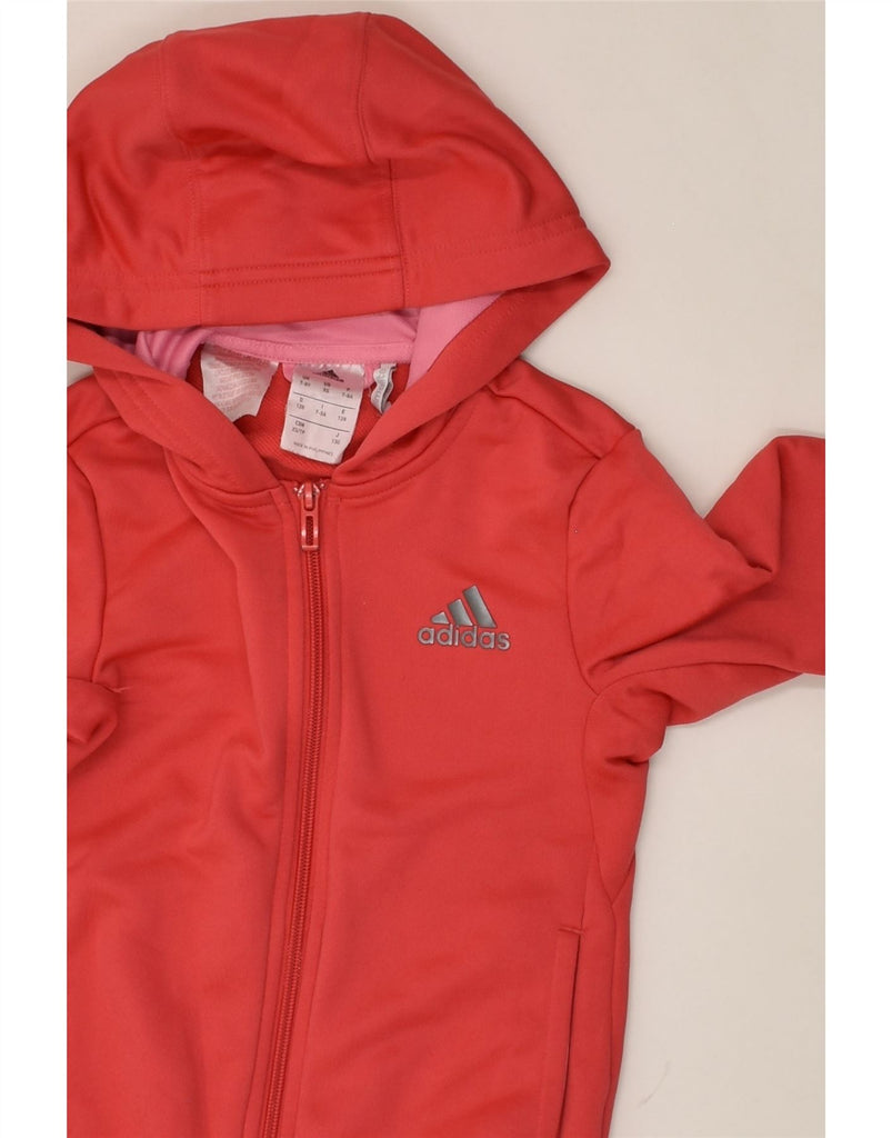 ADIDAS Girls Zip Hoodie Sweater 7-8 Years Red Polyester | Vintage Adidas | Thrift | Second-Hand Adidas | Used Clothing | Messina Hembry 