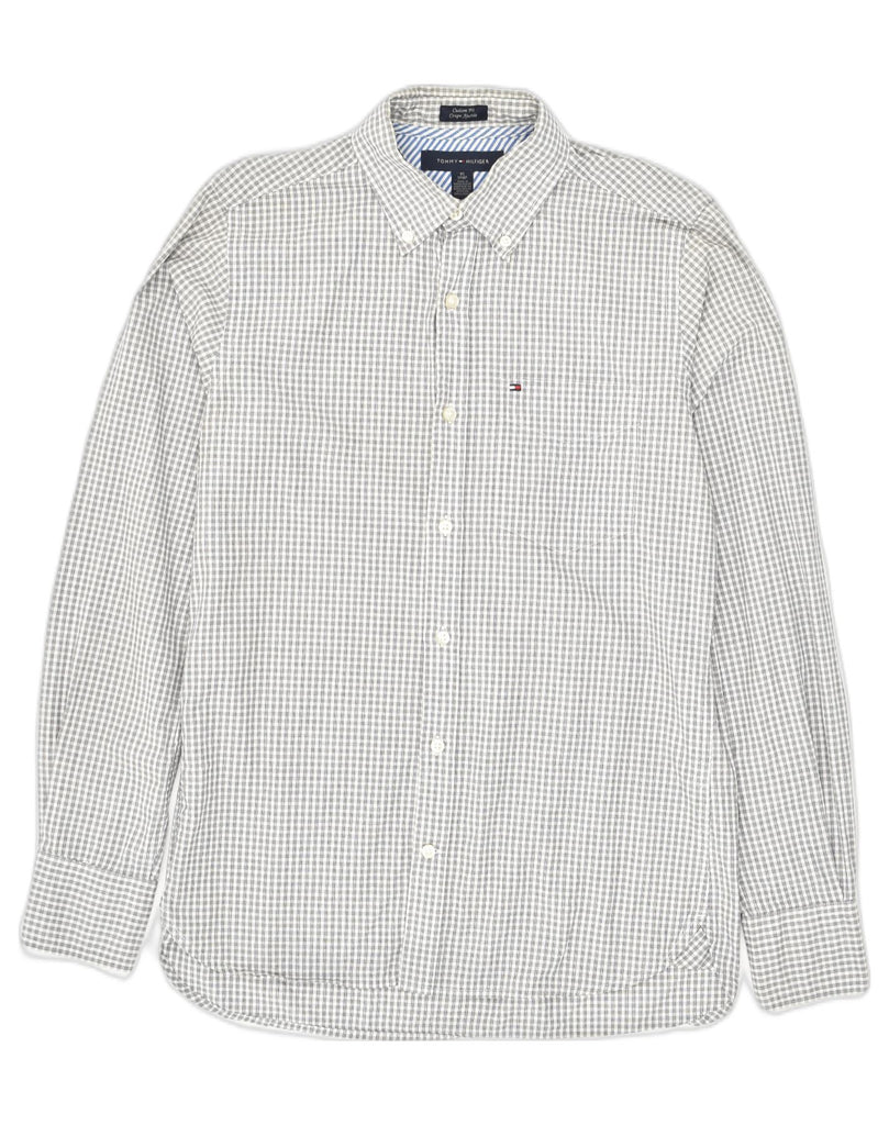 TOMMY HILFIGER Mens Coupe Ajustee Custom Fit Shirt XS Grey Gingham Cotton | Vintage Tommy Hilfiger | Thrift | Second-Hand Tommy Hilfiger | Used Clothing | Messina Hembry 