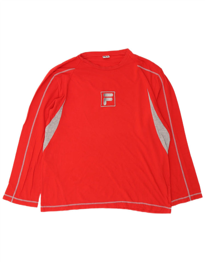 FILA Mens Graphic Top Long Sleeve Large Red Colourblock Cotton