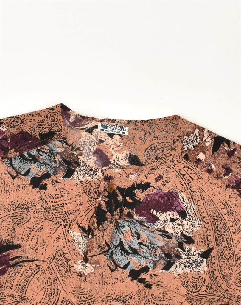 VINTAGE Mens Short Sleeve Shirt Medium Brown Floral Viscose | Vintage Vintage | Thrift | Second-Hand Vintage | Used Clothing | Messina Hembry 