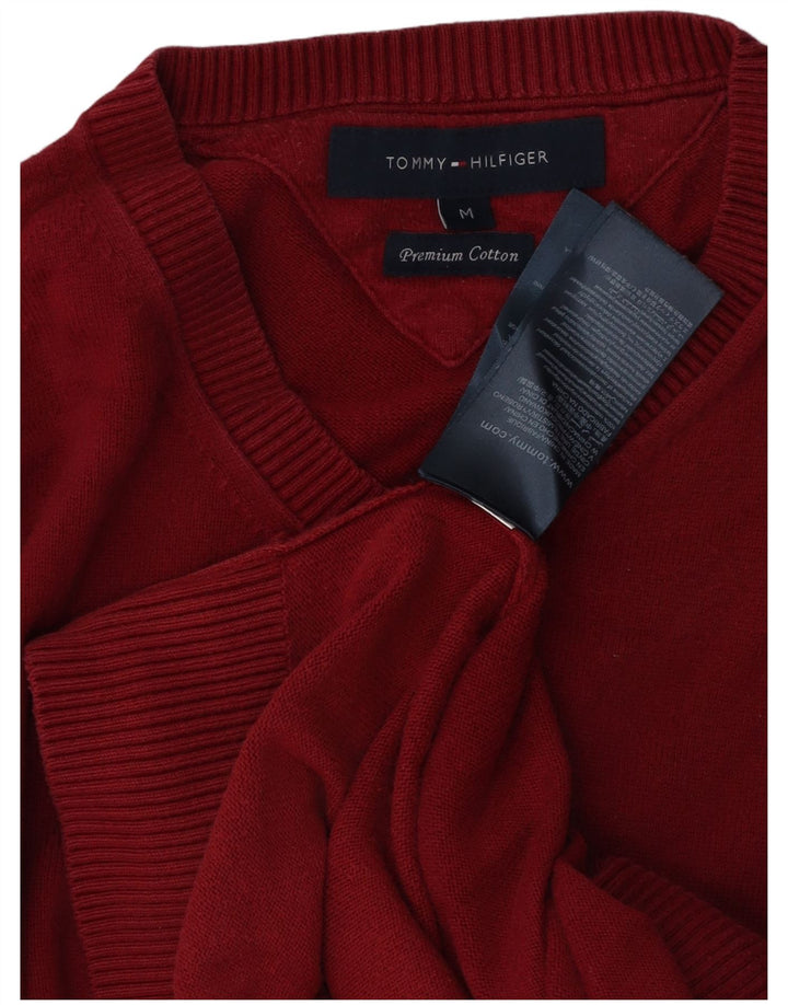 TOMMY HILFIGER Mens V-Neck Jumper Sweater Medium Red Cotton