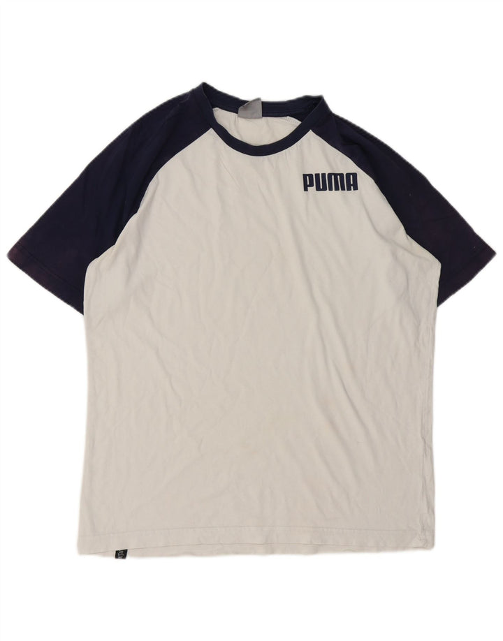 Puma Mens T-Shirt Top Small White Colourblock Cotton