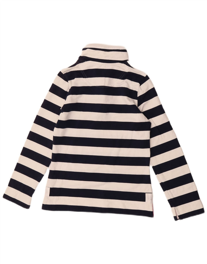 Joules Womens Button Neck Sweatshirt Jumper UK 8 Small Navy Blue Striped