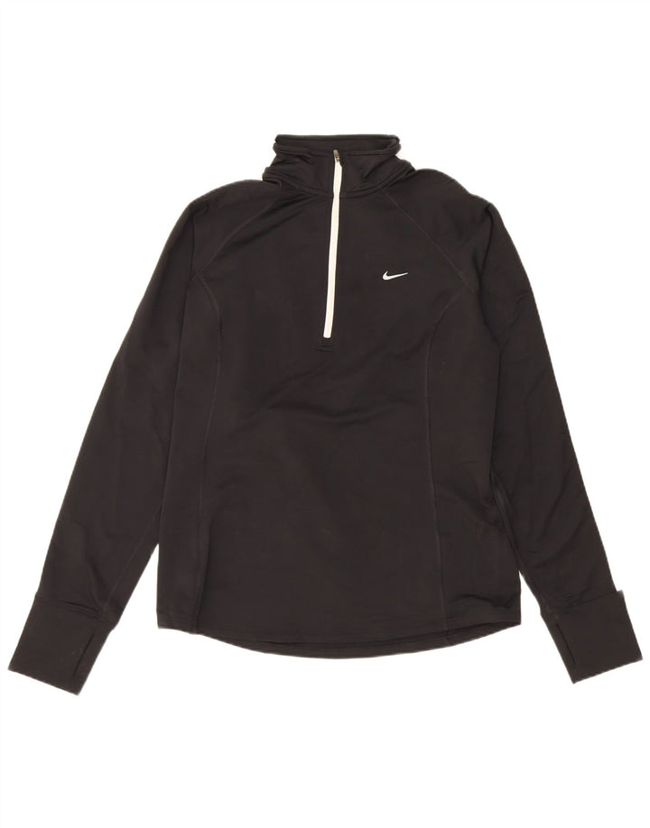 NIKE Mens Running Zip Neck Tracksuit Top Medium Black Polyester Sports