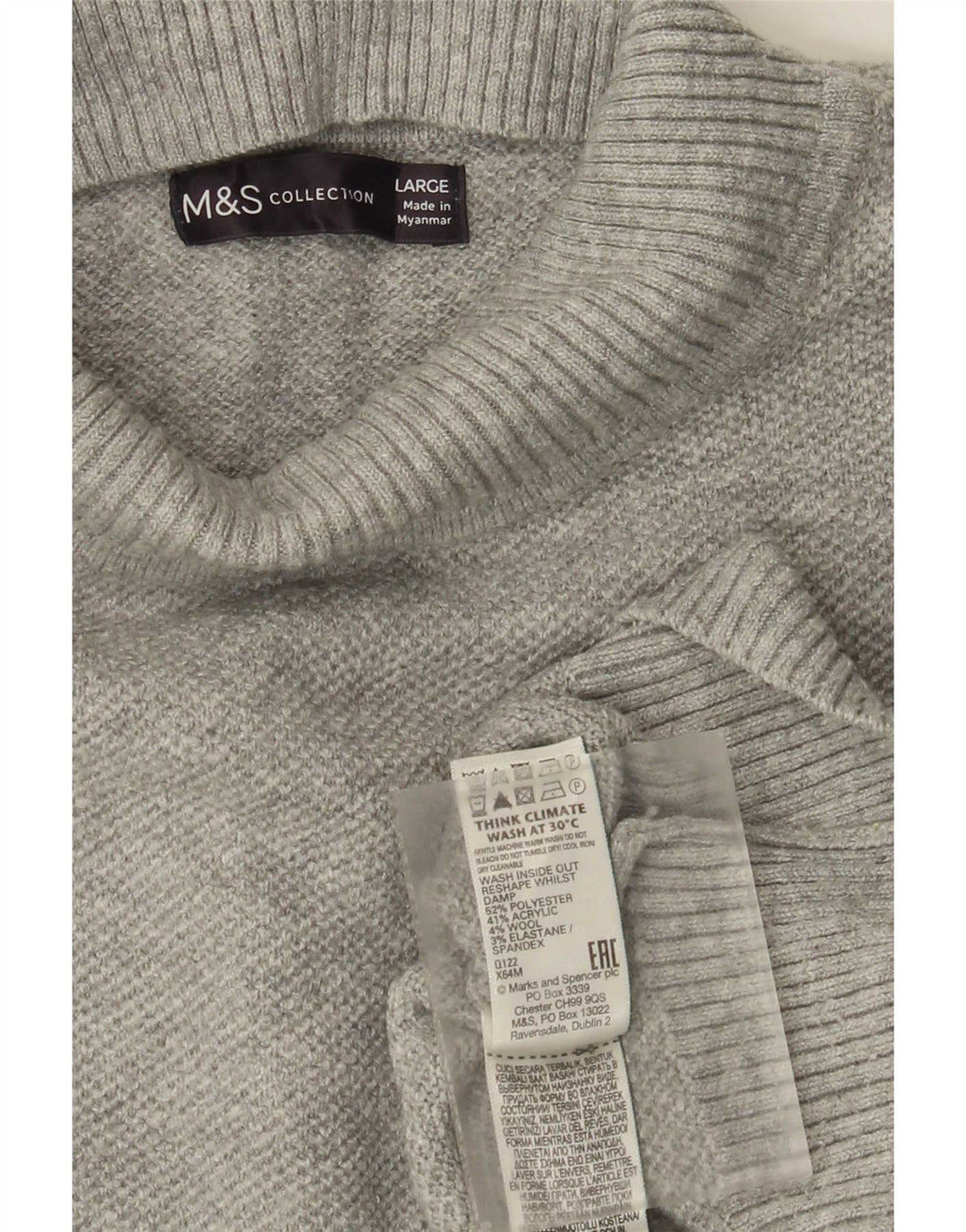 Marks & Spencer Womens Turtle Neck Jumper Sweater UK 16 Large Grey