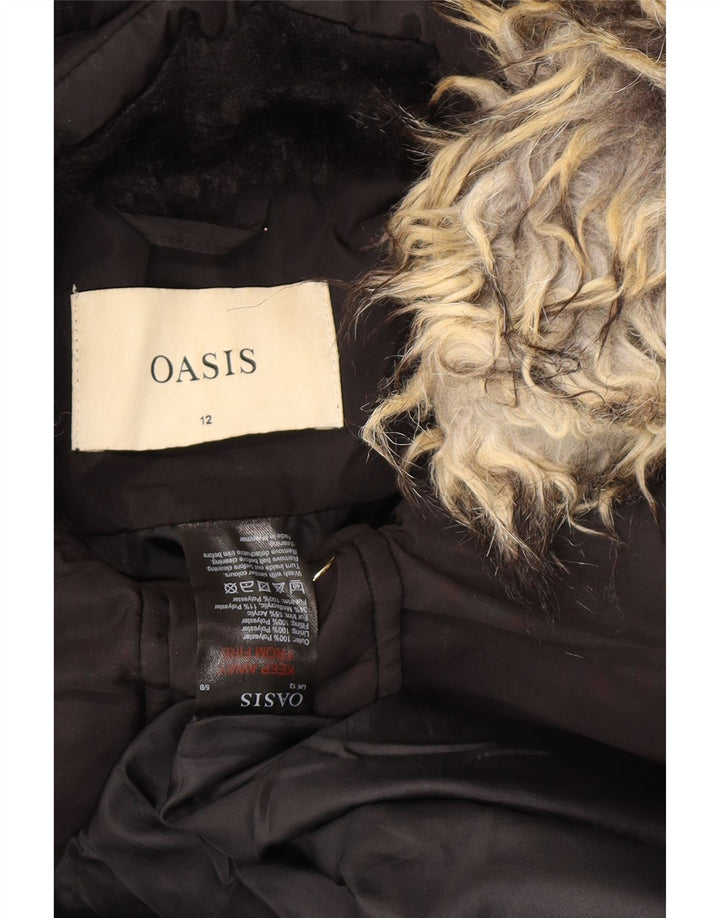 OASIS Womens Hooded Padded Coat UK 12 Medium Black Polyester