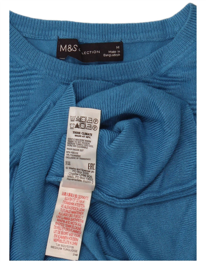 Marks & Spencer Womens Crew Neck Jumper Sweater UK 14 Medium Blue Geometric